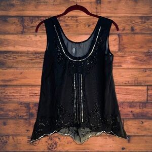 5 for $25🔥Ali & Kris‎ Beaded Sheer Sleeveless Blouse Large